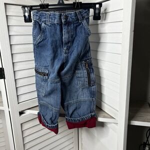 Vtg Faded Glory Toddler‎ Size 3T Jeans Red Cuffs Many Pockets RARE Gently Used